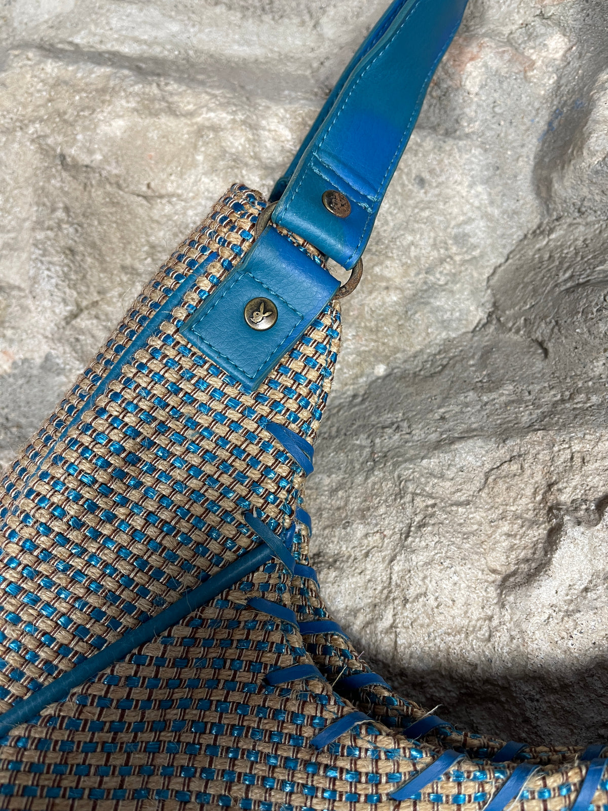 Y2K PLayboy Shoulder Bag Jute Blue Brown Deadstock 2004