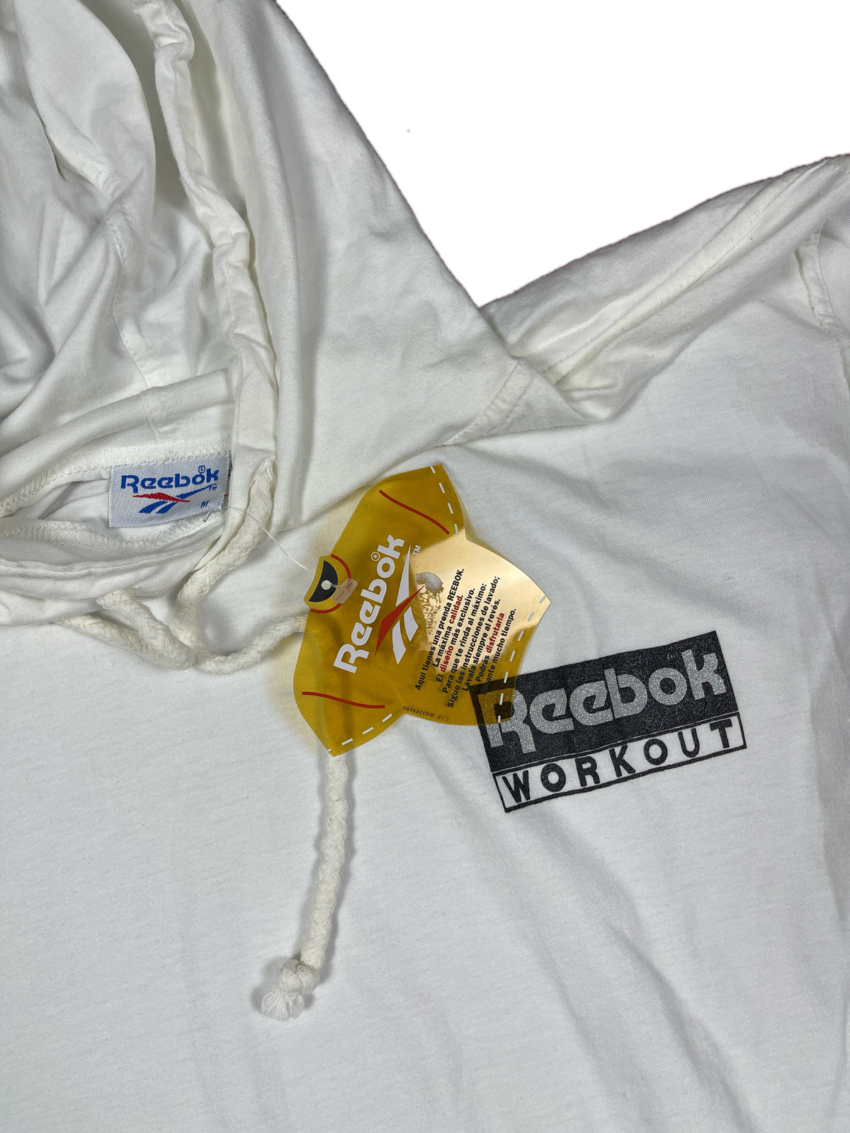 Vintage 90s Reebok Workout T-Shirt w Hoodie White - M