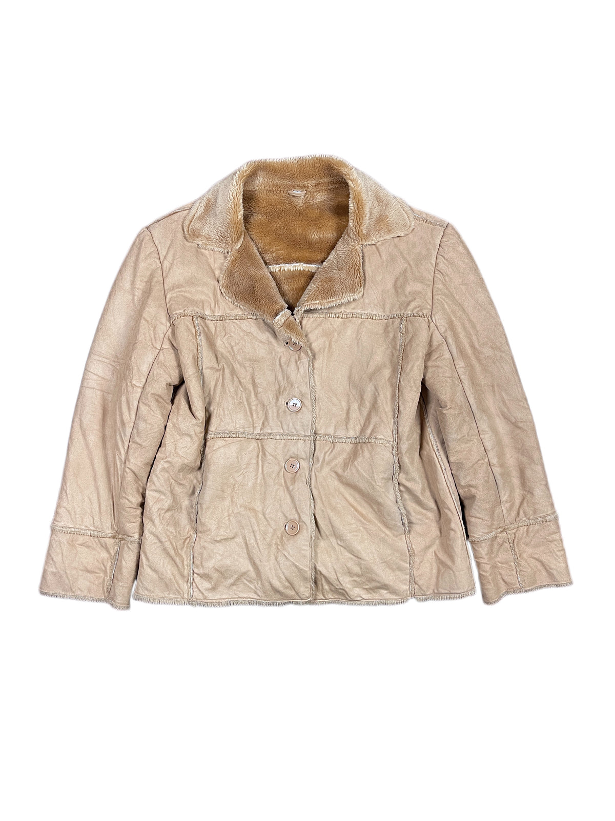 Y2k Fake Faux Fur Jacket Beige - XL