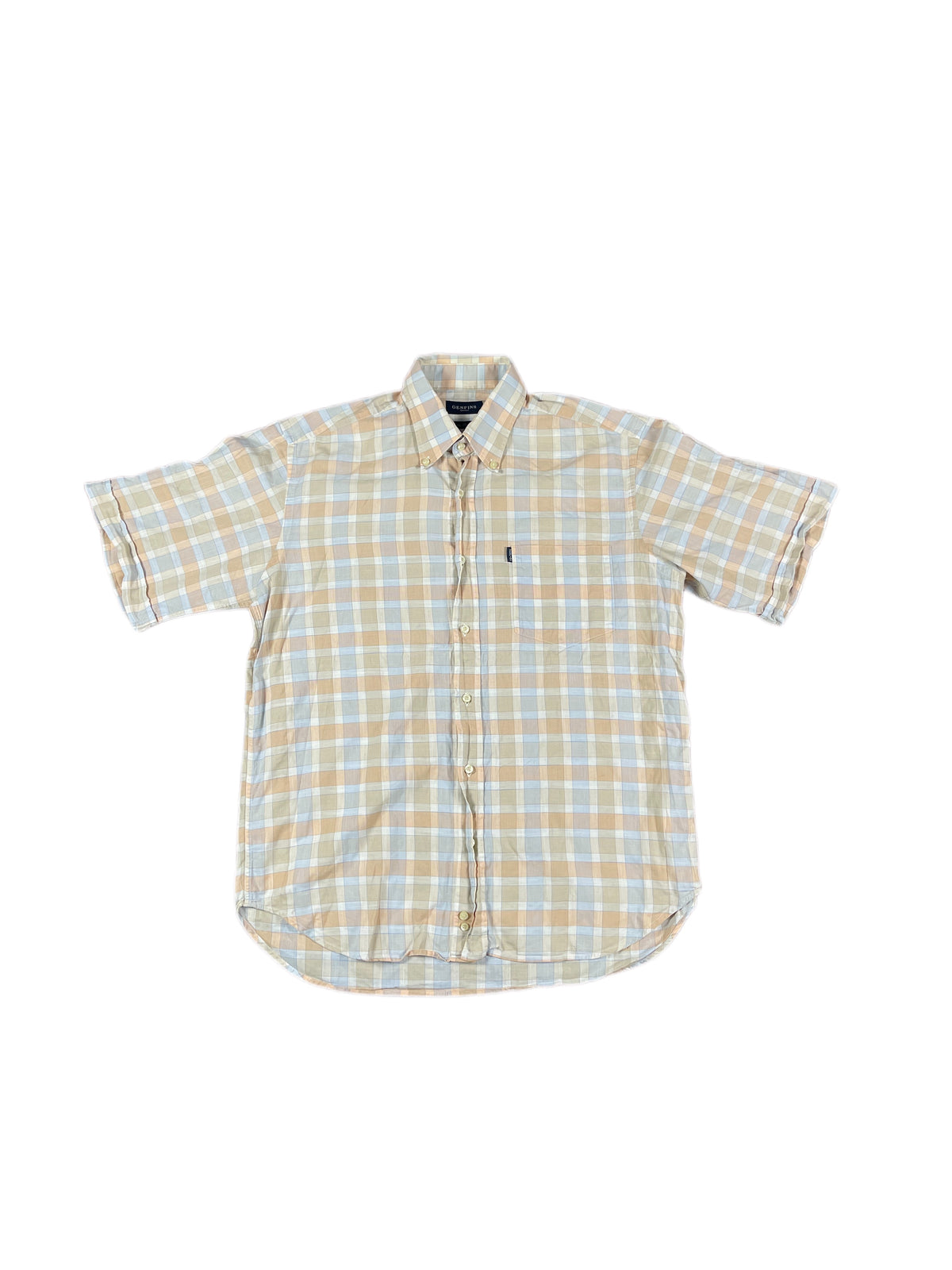 Vintage Genfis Short Sleeve Shirt Checkered Creme - L