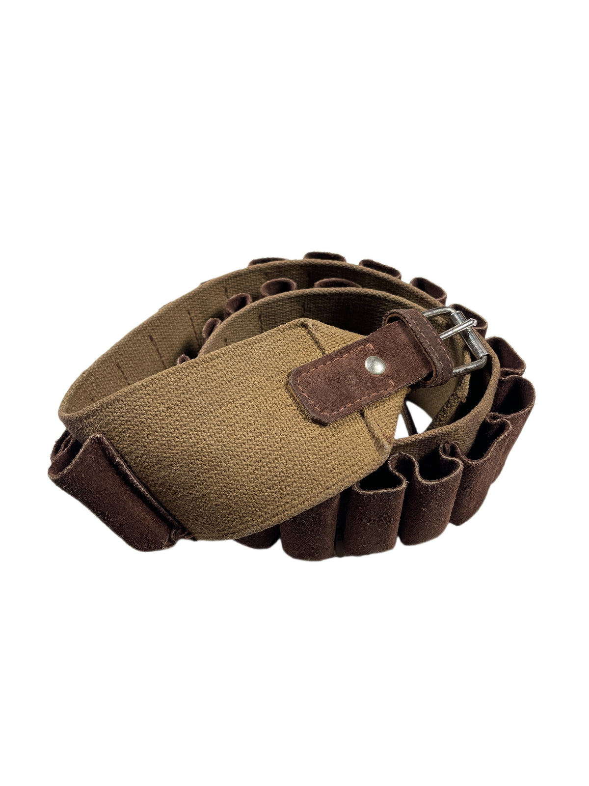 Antik Ammunition Leather Cotton Belt Brown Beige