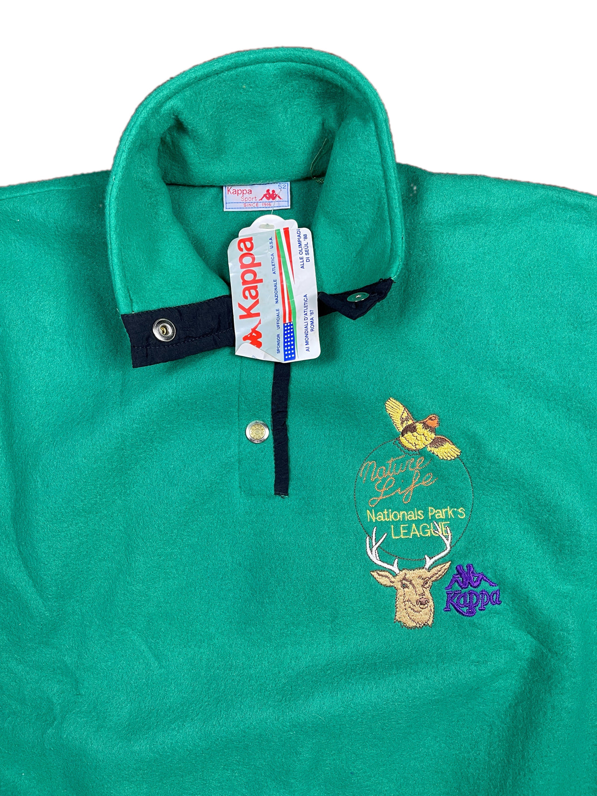 VIntage Kappa Olimpic Games Seoul and Roma 1987-1988 Deadstock Fleece Zip Sweatshirt Green - L
